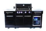 Mont Alpi MA-957FC 5-Burner 63000 BTU Black Stainless Steel Outdoor Kitchen Bar Gas Barbecue Island Grill with Infrared Rear Burner + Fridge Cabinet + Rotisserie Kit & Full Weather Cover Mont Alpi