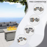 WAROOM Patio Furniture Set 5 Piece Grey Wicker Outdoor Furniture with Fire Pit Table, Patio Sectional Sofa Couch Sets Backyard Deep Seating PE Rattan Chairs, Grey Cushion WAROOM