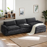 Karl home Sectional Sofa Modular Deep Seat Sofa Couch with Ottoman, Chenille Sofa Sleeper Comfy Upholstered Furniture for Living Room, Apartment, Studio, Office, (3-Seat & 1-Ottoman, Black) Karl home