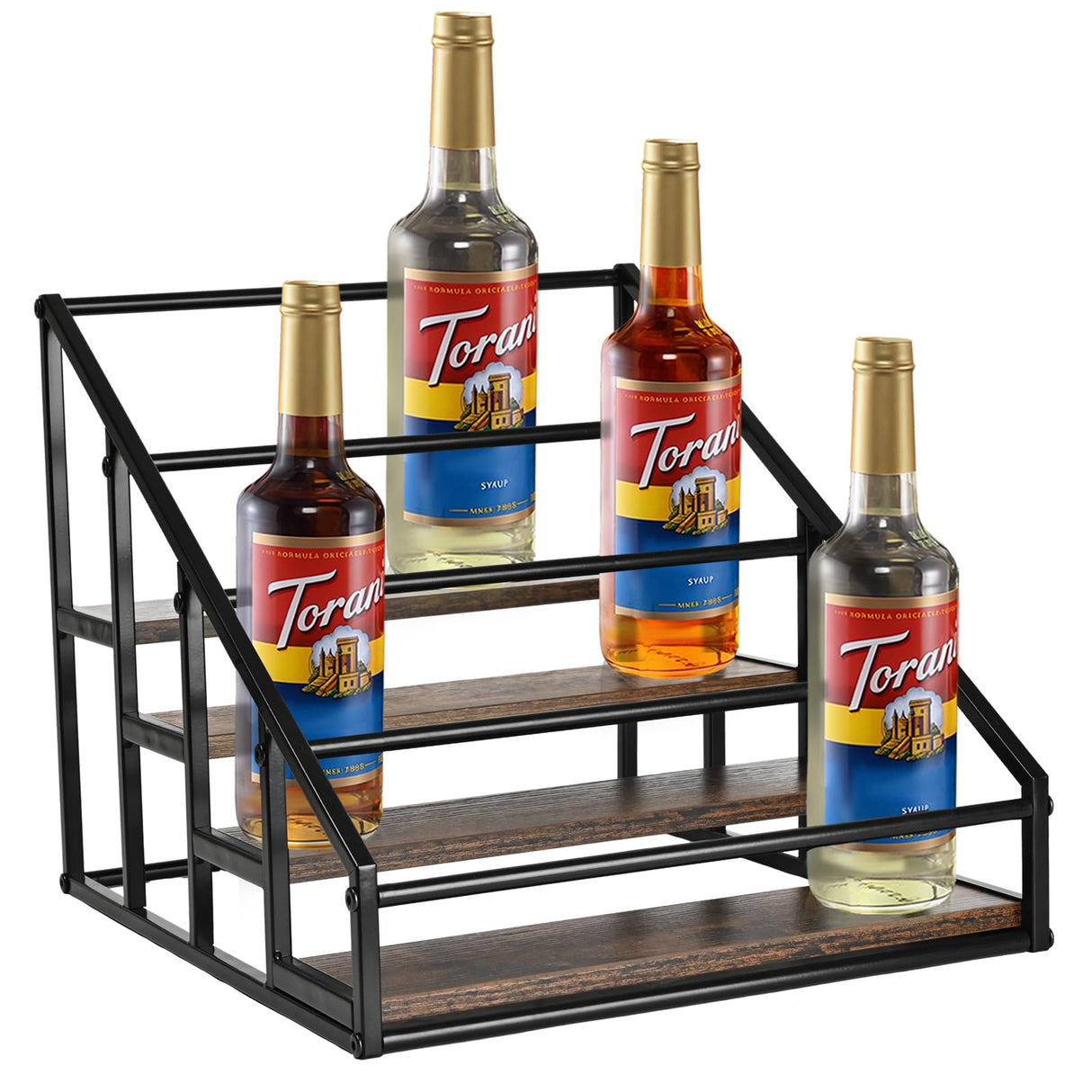 Coffee Syrup Organizer Rack, Liquor Bottle Display Shelf, Spice Racks, 4-Tier 16 Syrup Bottles Holder Stand for Coffee Bar Kitchen Small Wine Rack for Bar Family Storage for Syrup Wine Dressing YQBRAO