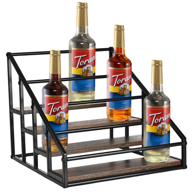 Coffee Syrup Organizer Rack, Liquor Bottle Display Shelf, Spice Racks, 4-Tier 16 Syrup Bottles Holder Stand for Coffee Bar Kitchen Small Wine Rack for Bar Family Storage for Syrup Wine Dressing