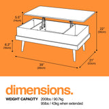 Houseables Lift Top Coffee Table with Storage, Brown Wood Coffee Table with Lifting Top, 39”L x 16”H-22”H, Lift Top Coffee Tables for Living Room, Modern Center Table, Rising Pop Up Coffee Table Desk Houseables