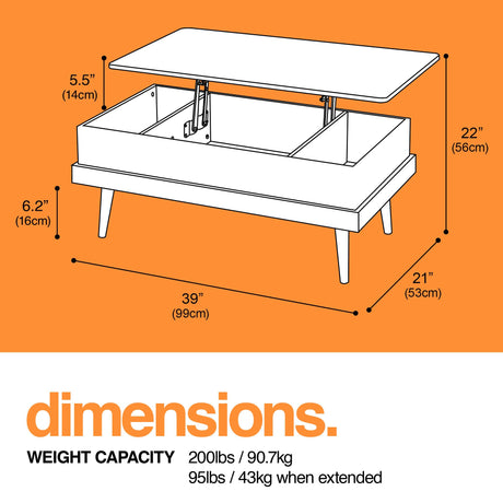 Houseables Lift Top Coffee Table with Storage, Brown Wood Coffee Table with Lifting Top, 39”L x 16”H-22”H, Lift Top Coffee Tables for Living Room, Modern Center Table, Rising Pop Up Coffee Table Desk Houseables
