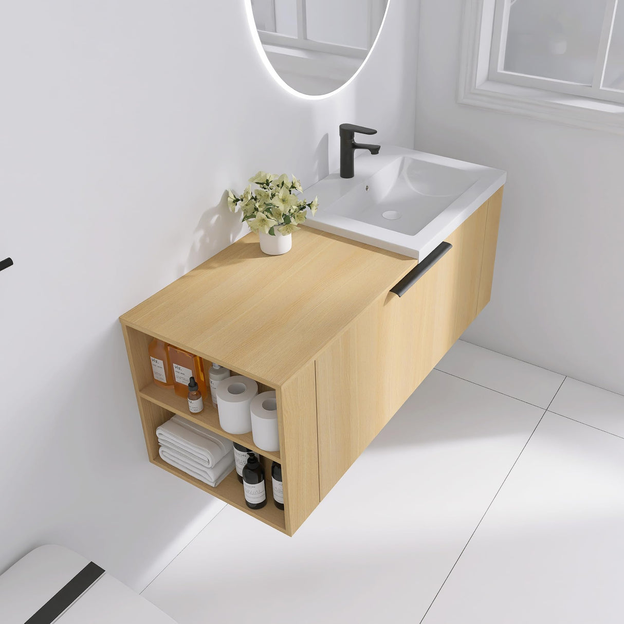 GLORAFIN 48 Inch Floating Bathroom Vanity,48" Bathroom Vanity with Sink,Modern Single Sink Bathroom Vanity Combo,Brown Wall Mounted Cabinet Set GLORAFIN