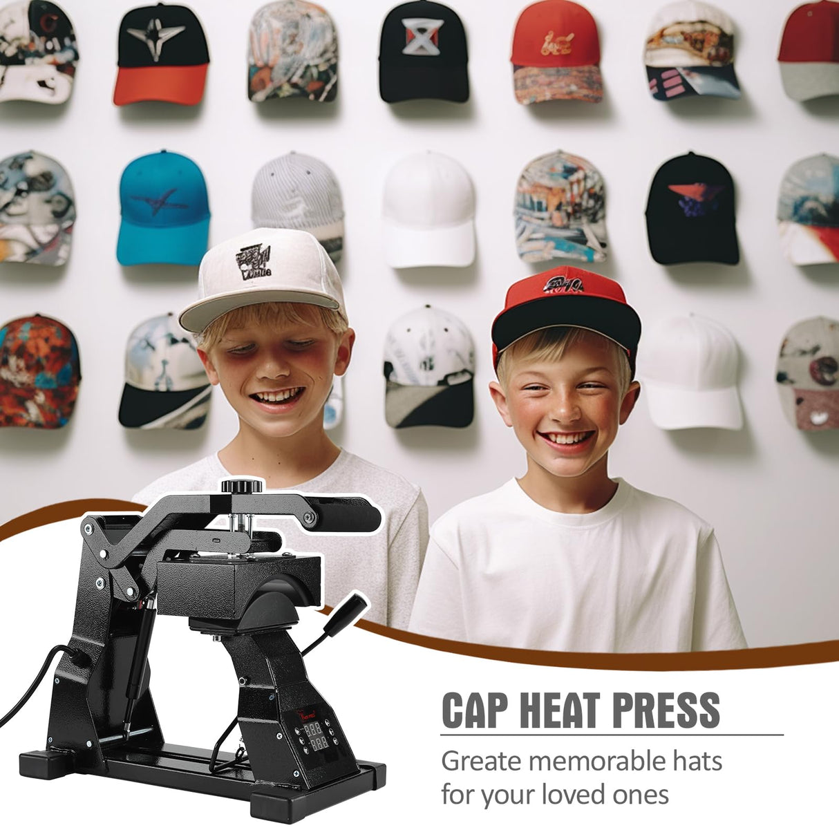 PowerPress Hat Heat Press Machine for Caps with 2pcs Interchangeable Platens -Black PowerPress