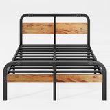 ZIYOO Industrial Style Metal King Bed Frame with Solid Wood Headboard and Footboard, 14 Inch High Heay Duty Steel Slats Support No Box Spring Needed，Easy Assembly Structure ZIYOO