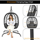 TerraVoy Hanging Egg Chair with Stand, Outdoor Swing Egg Chair, 350 LBS Capacity All-Weather PE Wicker Swing Chair with Waterproof Cushions TerraVoy