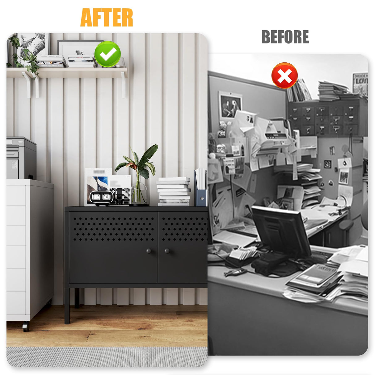 biosp 2 Door Metal Accent Cabinet 25" H Metal Storage Cabinet for Home Office Hallway Entryway Garage Basement, TV Stand for Living Room, Black biosp