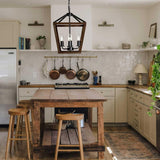 TELAFLY 4-Light Lantern Pendant Light,Black Wood Cage Farmhouse Chandelier for Kitchen Island,12'' Rustic Metal Geometric Hanging Lighting Fixture for Kitchen Island Dining Room Bedroom Foyer Entry TELAFLY