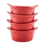 Rachael Ray Solid Glaze Ceramics Round Ramekins/Dipping Cup Set, 4 Piece, Red Rachael Ray