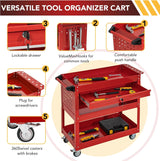 SUN & SUMMER 3-Tier Rolling Tool Chest with Wheels Tool Storage Organizer Cabinets with Lockable Drawers Tool Box with Adjustable Shelf Tool Chest on Wheels for Workshop Garage Warehouse(Red) SUN & SUMMER