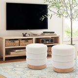 COLAMY Sherpa Ottoman Footstool, Tufted Modern Foot Rest Stool with Wood Base for Living Room, Bedroom, Desk, Round Versatile Side End Table, Pouf, Makeup Seat, Cream COLAMY