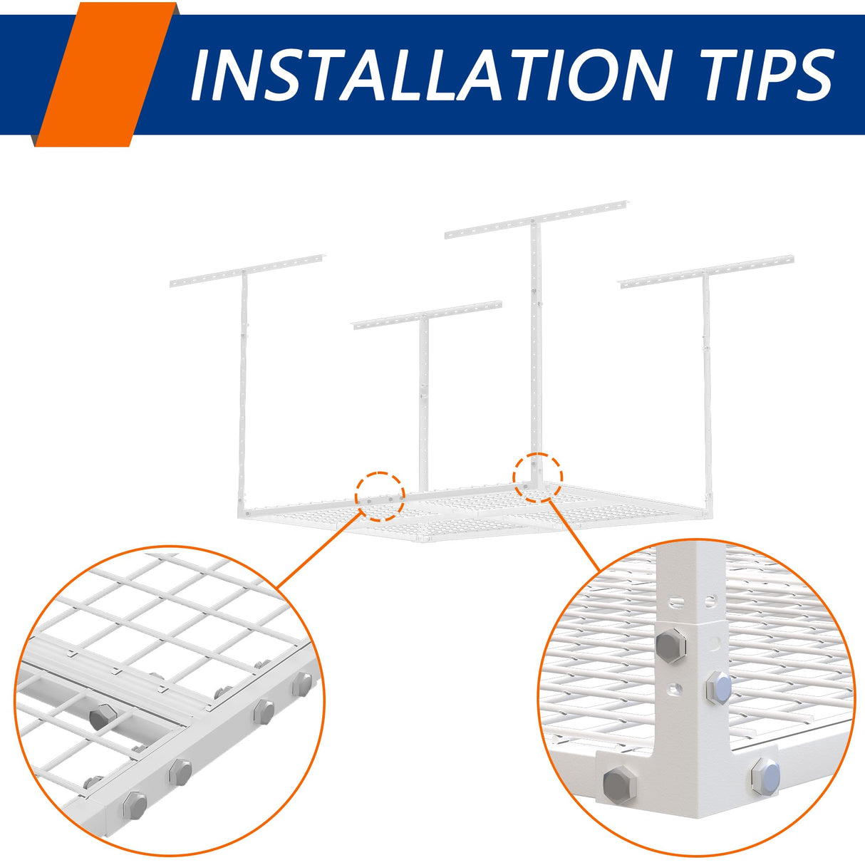 Soywey 3 x 4FT Overhead Garage Storage Rack,Adjustable Ceiling Storage Racks,Garage Shelving Heavy Duty Storage Organizer System,Load 400LBS Weight(White) Soywey