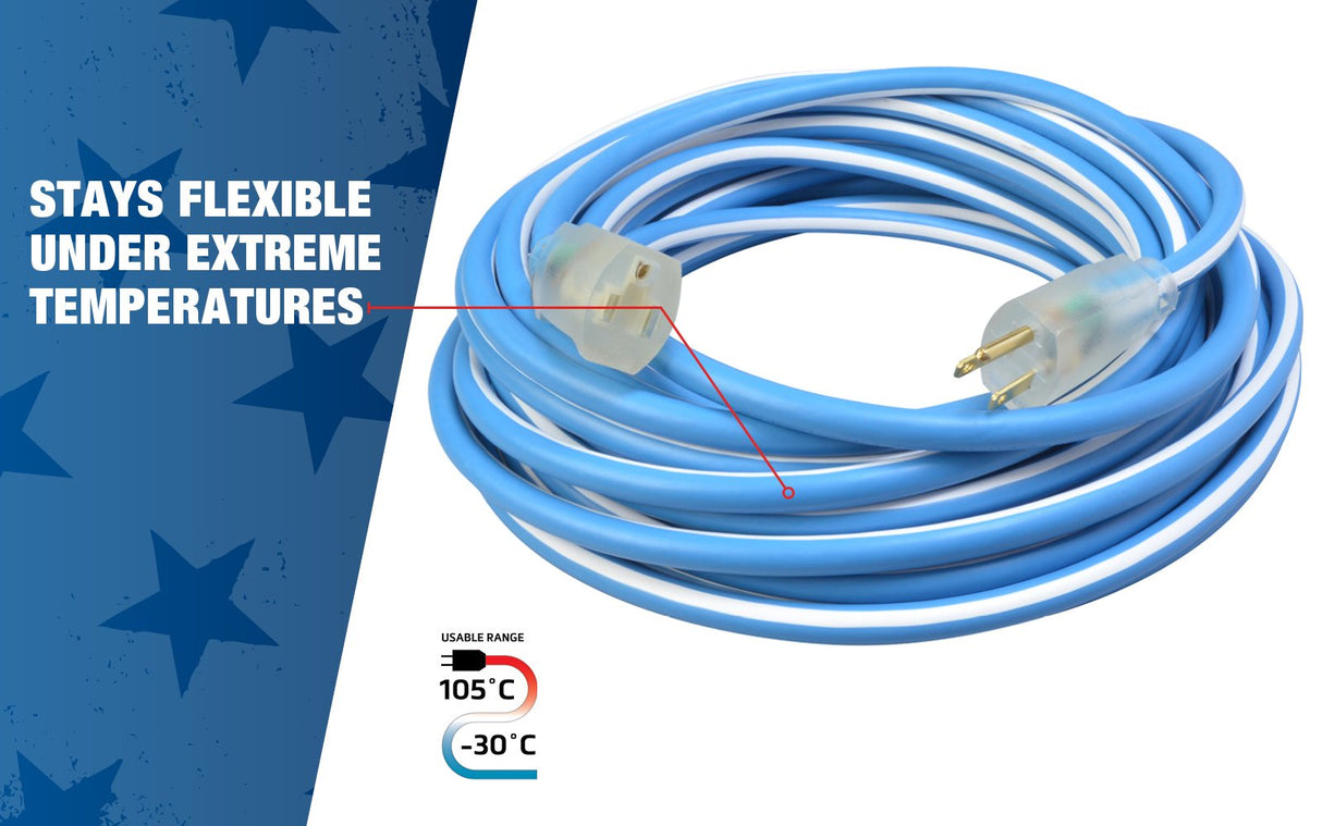 Southwire 1639SW0061 12/3 100' SJEOW Supreme Extension Cord, Blue/White Southwire