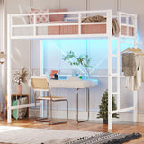 DICTAC Loft Bed Twin Size with Led Lights Heavy Duty Metal Junior Twin Loft Bed Frame with Full-Length Guardrail and Ladder, Noise-Free, Space-Saving, No Box Spring Needed, White DICTAC