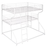 JIJIWANG Full XL Over Twin XL Over Queen Size Triple Bunk Bed with Long and Short Ladder, Unique Curved Metal Frame with Safety Guardrail, Industrial Style Triple Bunk Bed Frame, White JIJIWANG