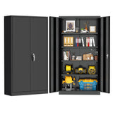 Greenvelly 72" H Metal Garage Storage Cabinet with 2 Doors and 4 Adjustable Shelves, Black Metal Cabinet with Lock, Metal Tool Cabinet for Office,Home, Garage, Gym, School Greenvelly