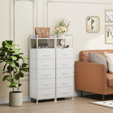 Somdot White Tall Night Stand for Bedroom,Tall 5 Drawers Dresser, Vertical Storage Tower Unit, Nightstand Furniture with Fabric Drawer Organizer in Bedside Kids Dorm Room Closet Laundry Entryway Somdot