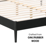 NTC Lupin Wooden Bed Frame with Headboard and Natural Rattan, Solid Oak Foundation with Silent Slats, 1000 Lb Capacity, Effortless Assembly, King - Burnt Black NTC