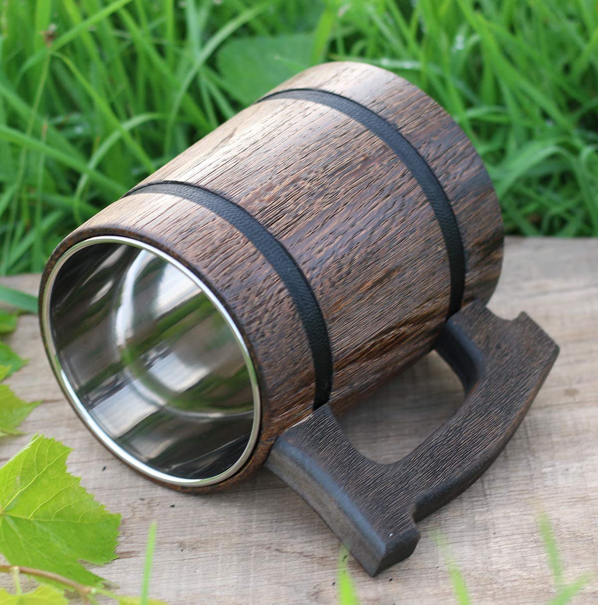Old Style Viking Beer Mug Wooden Handmade Retro Brown Cup, Oak Beer Tankard - Wood Carving Beer Mug of Wood Eco Friendly Beer Mug for Men, Wooden Beer Tankard - Great Gift Idea Etno Motif