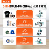 VEVOR 5 in 1 Heat Press Machine with 30 OZ Tumbler Press, 12x15 inch 360° Swing Away T Shirt Press Machine, Sublimation Heat Press Machine for T-Shirts, Mugs, Hats, Plates, Green VEVOR