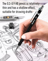 Nicpro Black Art Mechanical Pencil Set in Case, Metal Drafting Pencils 0.3, 0.5, 0.7, 0.9 & 2mm Graphite Holders (2H HB 2B 4B Colored Lead) for Sketching Drawing with 9 Lead Refills, 2 Erasers Nicpro