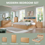 Aitjunz Modern 7 Drawers Dresser for Bedroom, 55" Tall Dressers & Chest of Drawers w/Curved Profile Design, Wood Mid Century Vertical Storage Dressers Organizer for Bedroom, Living Room, Natural Oak Aitjunz