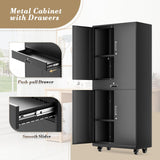 Athena Collection 4 Tier Storage Cabinet with Wheels, Large Capacity 73" Garage Metal Storage Cabinet with Drawer and Adjustable Shelves, Lockable Utility Tall Cabinet for Home Office, Black Athena Collection