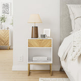 Masupu Night Stand,Boho Nightstand Minimalistic Nightstands Modern Wood Bedside Table with Storage Drawer and Open Shelf,Side End Table for Bedroom,Living Room,Office White Masupu