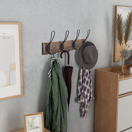 Homagic Solid Pine Wood Towel Rack Rustic Coat Rack Wall Mounted Coat Hook with 4 Farmhouse Hooks Rustic Towel Racks for Bathroom Entryway Kitchen Towel Coat Hat Purse Robes (Brown) Homagic