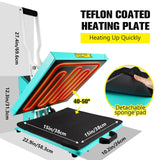 ColorSub Heat Press Machine for T-Shirt 15x15, Digital Industrial Quality Heat Press Machine Clamshell Transfer Sublimation Print Press Machine Teal ColorSub