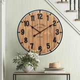 24 Inch Farmhouse Wall Clock Large Old Town Vintage Rustic Wooden Clock with Metal Rim and Large Numerals, Silent Battery-Operated for Office, Kitchen, Bedroom, and Living Room MICWIC