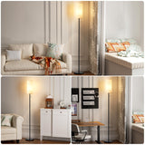 Ambimall 64'' Floor Lamp for Living Room with Bulb - Tall Lamps with Beige Lampshade & Pull Chain Switch, Pole Lamps for Bedrooms Tall, Minimalist Floor Lamp Ambimall