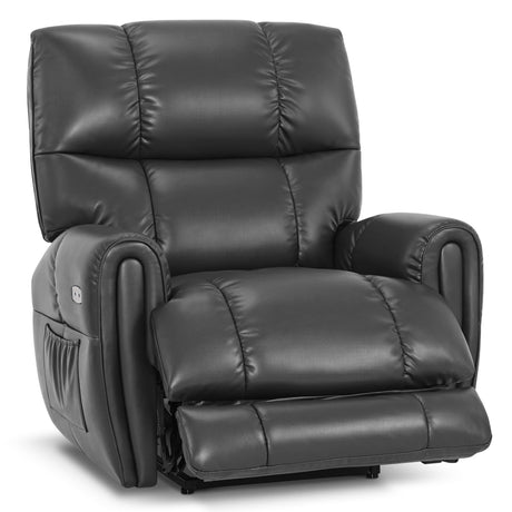 MCombo Lay Flat Dual Motors Recliner for Adults, Leather Oversized Power Recliner Chair with Heat and Vibration, Infinite Position, USB and Type C Ports, 6199 (Dark Grey) MCombo