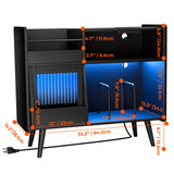 Large Record Player Stand with Sliding Door,350 Vinyl Record Storage Cabinet, Record Player Table with Power Outlet and LED Light,Turntable Stand with Wood Legs for Living Room,Bedroom,Office MULEJYBO