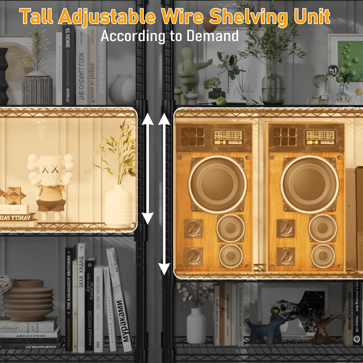 Himimi Storage Shelves 60"W Wire Shelving with Wheels 3250LBS Heavy Duty Metal Shelves for Storage, 5-Tier Adjustable Wire Rack Shelving Garage Shelving Kitchen Storage Shelves 24"Dx60"Wx82"H, Black Himimi