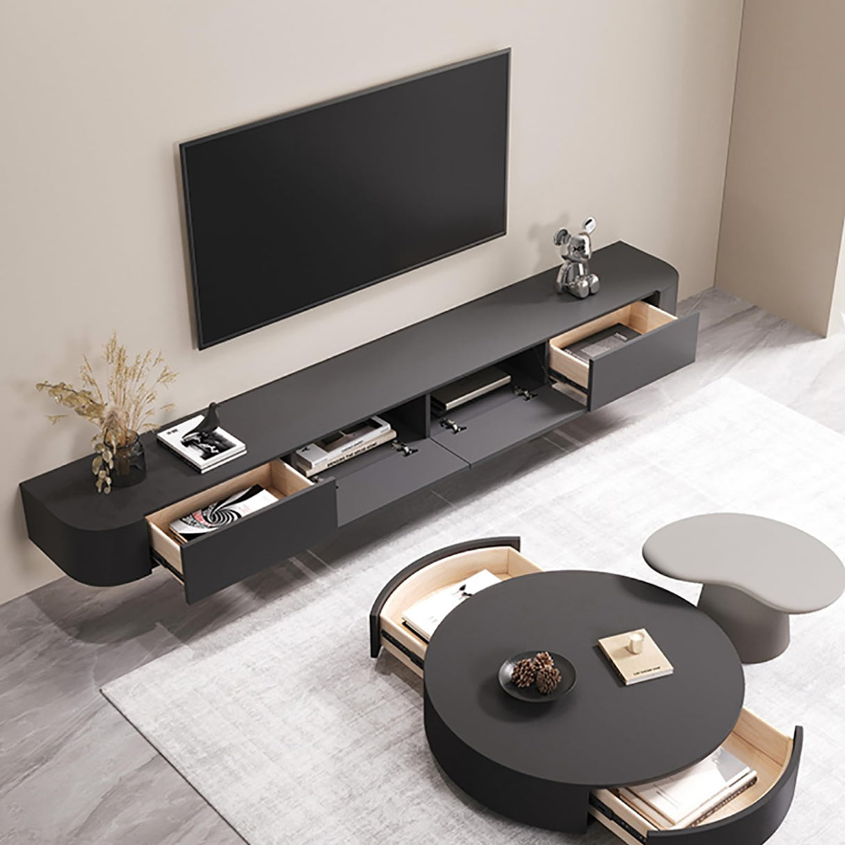 FGNIXLN Floating TV Stand,70.9 Inch Wall Mounted TV Shelf,Modern Entertainment Center Media Console with Storage for Bedroom,Living Room (Black) FGNIXLN