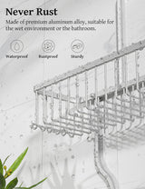 YASONIC Shower Caddy Hanging - Never Rust Shower Organizer - Aluminum Over The Head Caddy with 10 Hooks for Razor/Sponge - Rack with Soap Basket - Silver YASONIC