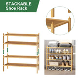 kiplant 4-Tier Shoe Rack for Entryway, Bamboo Wood Shoe Rack 4-Tier, Stackable Shoe Organizer for Closet, Free Standing Shoe Racks for Indoor & Outdoor kiplant