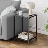 HOMSHO Side Tables Set of 2, End Tables with Tempered Glass, 2-Tier Nightstands with Storage Shelves, Slim Sofa Tables for Living Room, Bedroom, Modern Style, 11.8" D x 15" W, Black HOMSHO