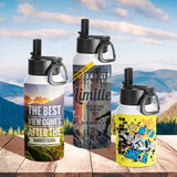 PYD Life 4 Pack Sublimation Water Bottle Blanks Sports Tumbler Cups White 30 OZ Wide Mouth Stainless Steel Vacuum Flask with Straw and Portable Handle for Cricut Mug Press Tumbler Press Print PYD Life