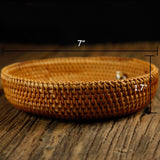 amololo Hadewoven Round Rattan Fruit Basket Wicker Food Tray Weaving Storage Holder Dinning Room Bowl, 7”Decorative Natural Basket Woven Fruit Basket Bowl for Entryway Table, Countertop (Small 7”) amololo