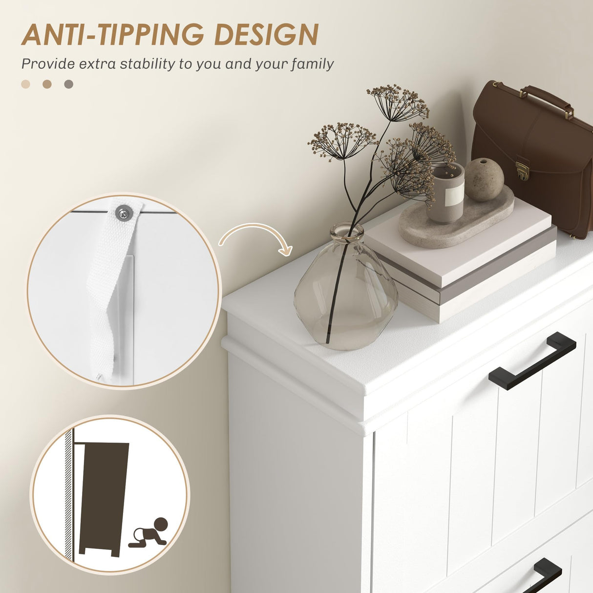 HOMCOM Shoe Storage Cabinet with 3 Flip Drawers, Freestanding Narrow Shoe Cabinet with Adjustable Shelves, Slim Hidden Rack Organizer for Entryway, Hallway, White HOMCOM