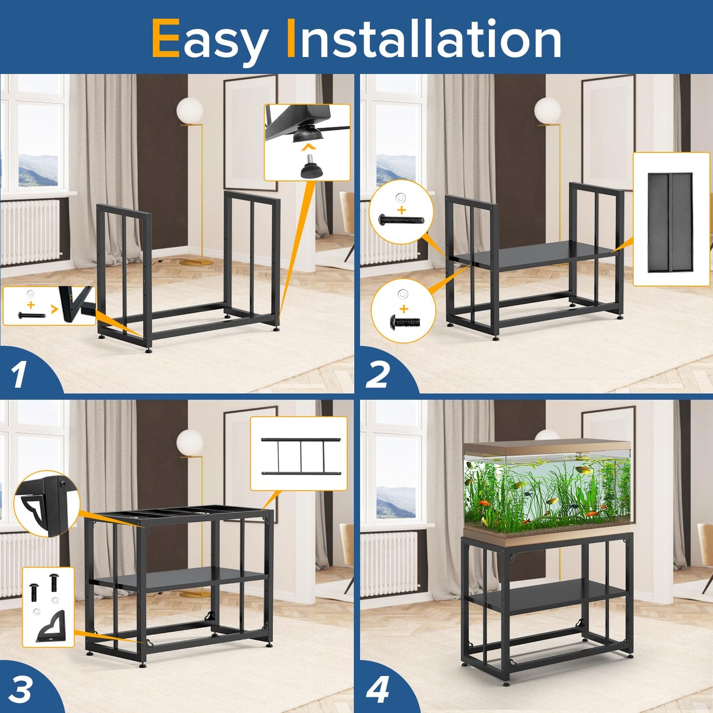 TOCRETOARE Fish Tank Stand 40 Gallon, Metal Aquarium Stand 36.5" L x 18.5" W*29.5”H, Double-Layer Storage Design, Suitable for Home and Office Use, 660LBS Capacity, Black (Tank not Included) - WoodArtSupply