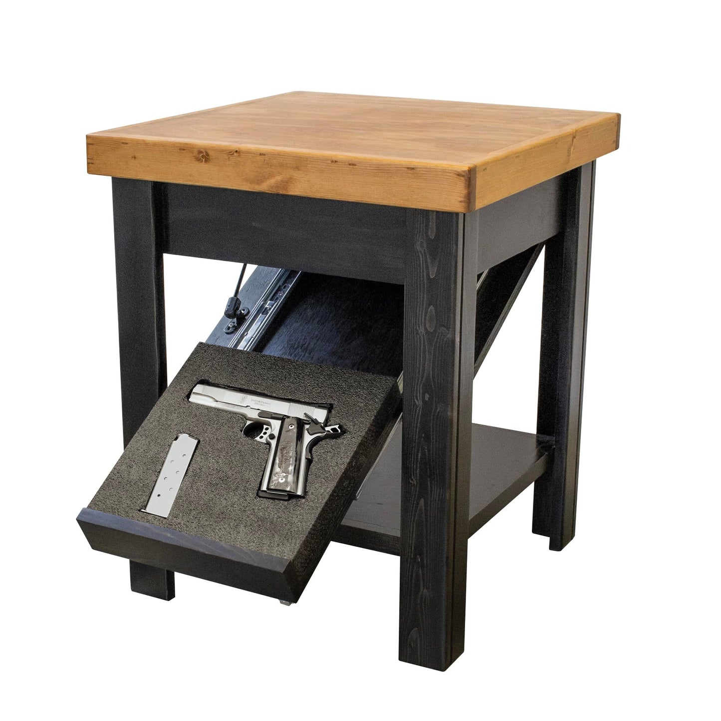 American Furniture Classics Gun Concealment Nightstand End Table, Chic Black with Honey Top