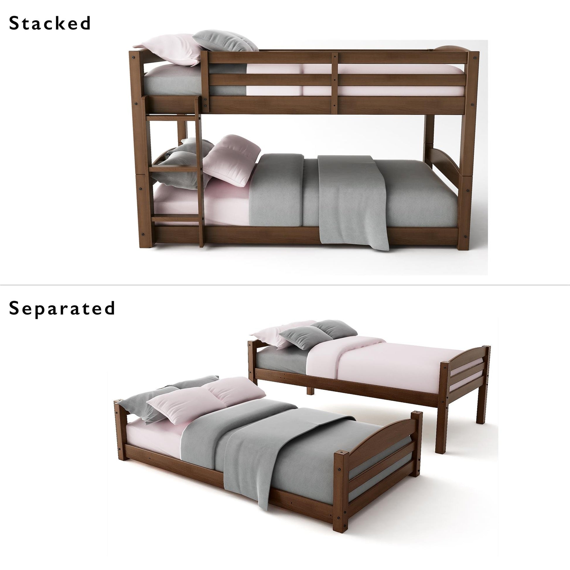 DHP Sierra Twin Bunk Bed - Mocha Finish, Solid Wood, Space-Saving Design - WoodArtSupply