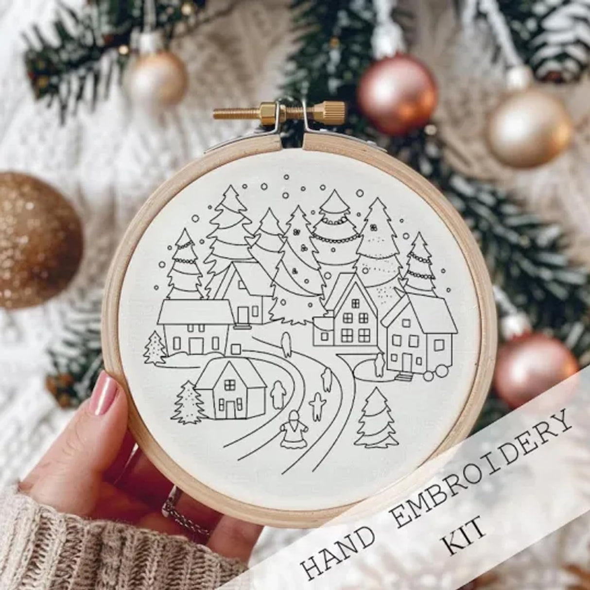 TINLOK Christmas Embroidery KIT,Adults Kids DIY Handmade,Hand Embroidery Starter Kits with Stamped Embroidery Pattern,for Christmas Embroidery Kits for Adults Beginners Starter (C) TINLOK