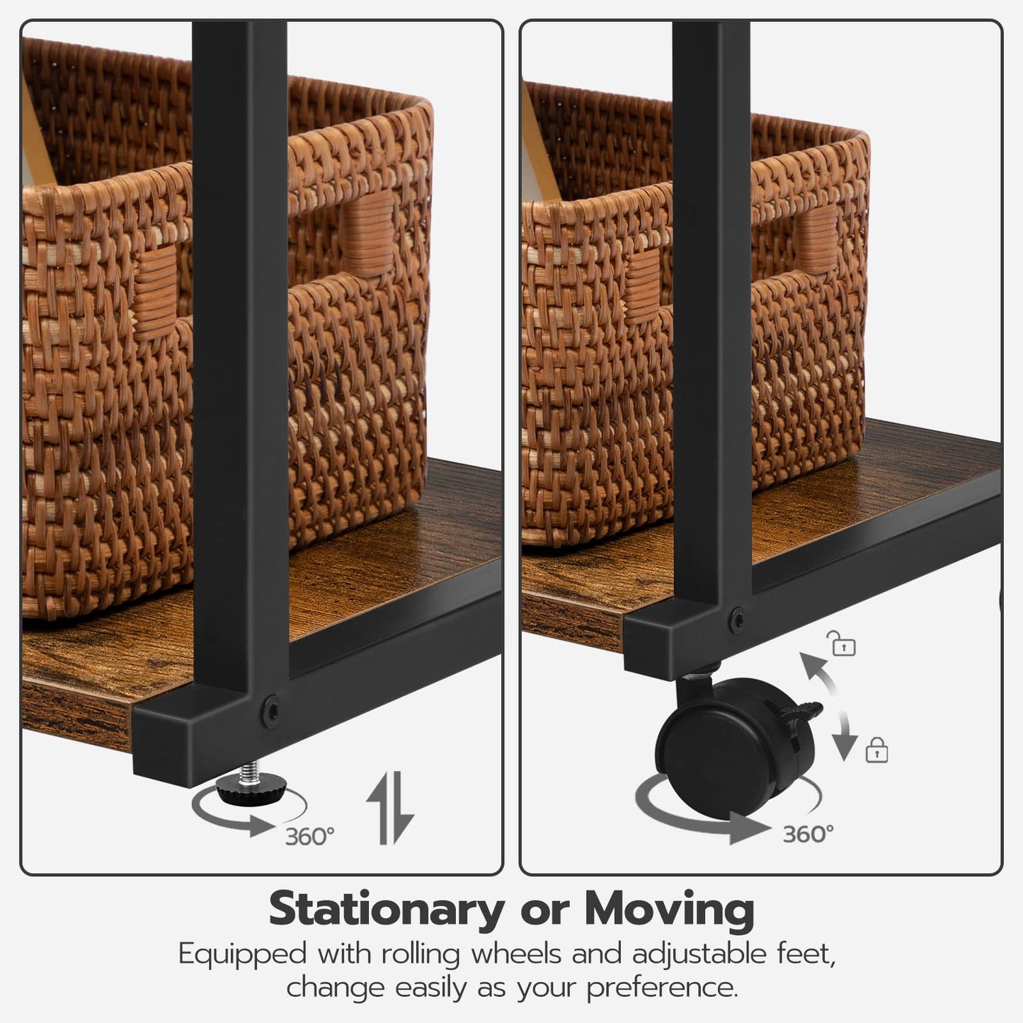 HOOBRO Mobile Printer Stand, 3-Tier Printer Cart Under Desk with Storage, Industrial Adjustable Rolling Cart, Sturdy Little Table on Wheels for Home Office BF28PS01