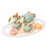 15pcs Wooden Tea Set for Little Girls, MONT PLEASANT Wooden Toys, Toddler Tea Set Play Kitchen Accessories Play Food playset for Kids Tea Party MONT PLEASANT