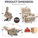 Large Power Lift Recliner Chair with Massage and Heat for Elderly, Ergonomic Backrest, Infinite Adjust, 2 Side Pockets,USB and Type-C Ports, Chenille Beige Luxlen